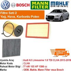 Audi A3 Limousine 1.6 TDI CLHA 2013 - Filtre Bakım Seti ORJİNAL
