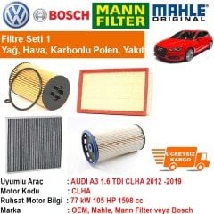 Audi A3 1.6 TDI CLHA 2012 - Filtre Bakım Seti ORJİNAL