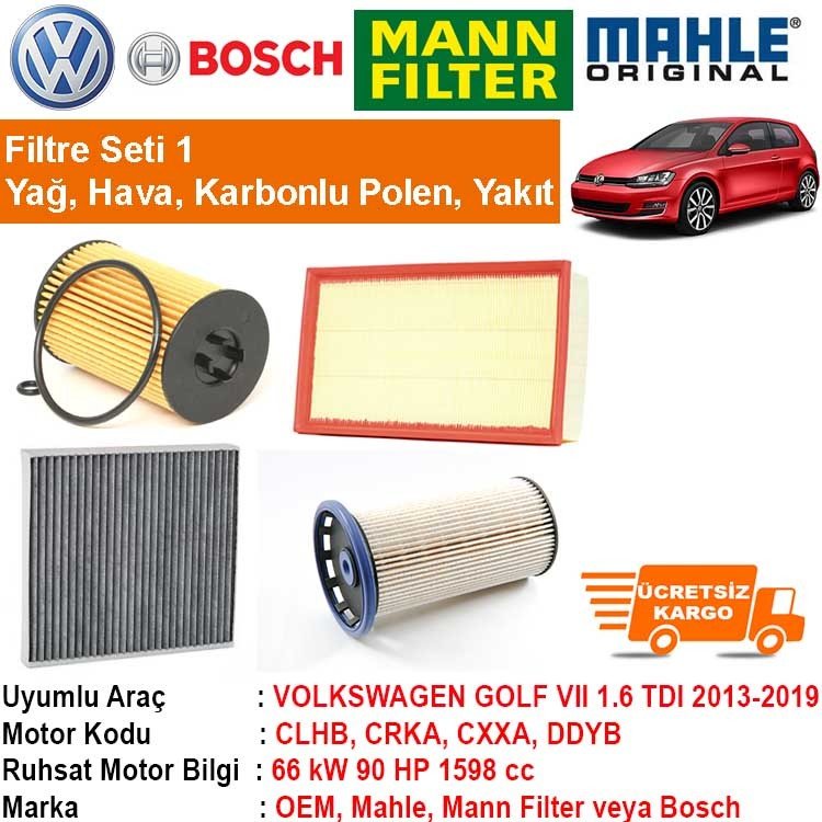 Volkswagen Golf 7 1.6 TDI CLHA 2012 - Filtre Bakım Seti ORJNAL