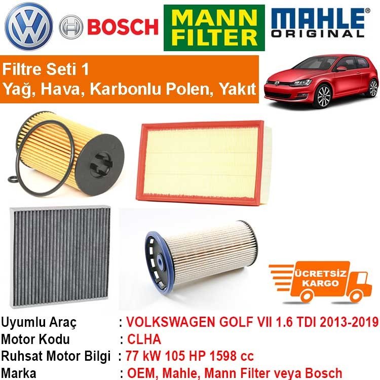 Volkswagen Golf 7 1.6 TDI CLHB 2013 - Filtre Bakım Seti ORJNAL
