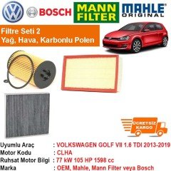 Volkswagen Golf 7 1.6 TDI CLHB 2013 - Filtre Bakım Seti ORJNAL